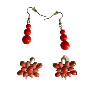 Set Of 2 Red Earrings Vintage Boho Costume Jewelry